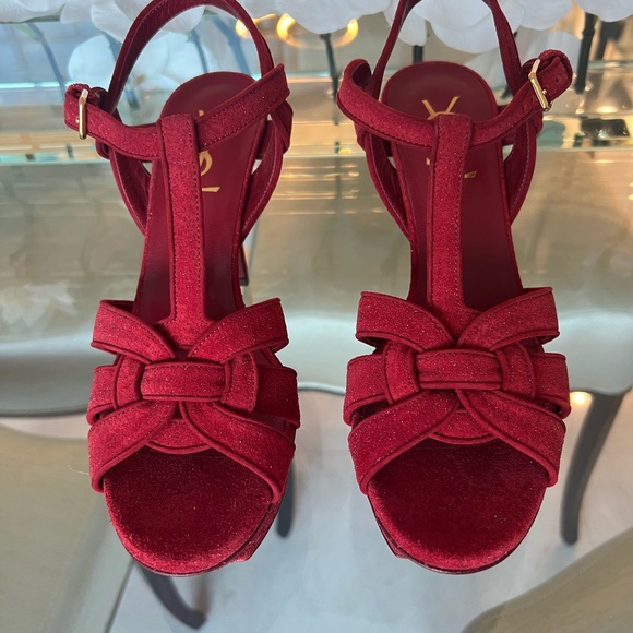 NIB Saint Laurent Tribute 75 Sandal Quartz Lipstick Red Size 37 US 7 - Picture 8 of 10